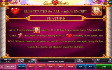 Інтерфейс грального автомата Queen of Hearts Deluxe